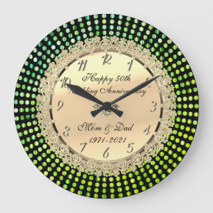 Green Dots,Black 50th Wedding Anniversary Große Wanduhr