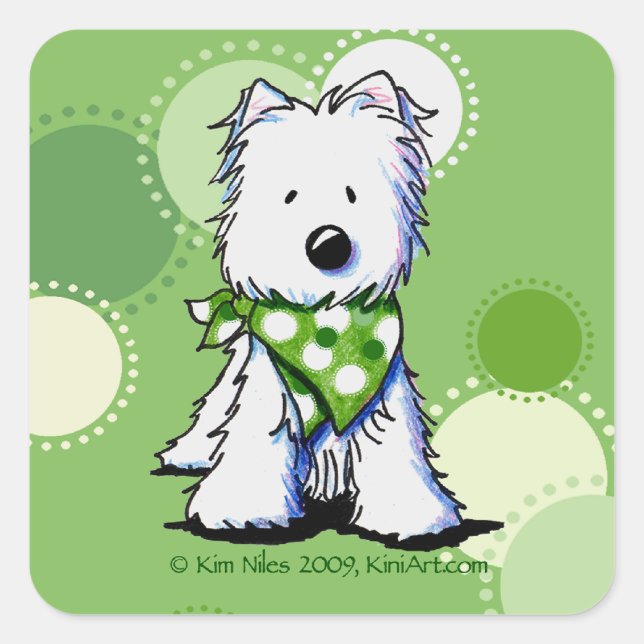 Green Dots Westie Dog Quadratischer Aufkleber (Vorderseite)