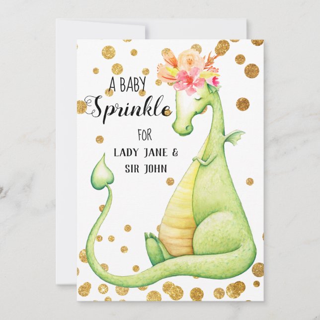 *~* Green Dragon Baby Girl Sprinkle Einladung (Vorderseite)