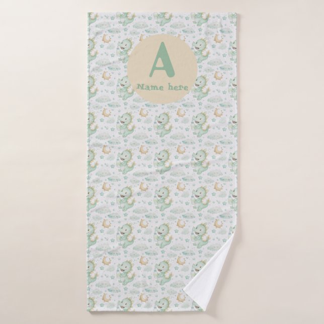 Green Dragon Baby Watercolor Personalisierter Name Badehandtuch (Badehandtuch)