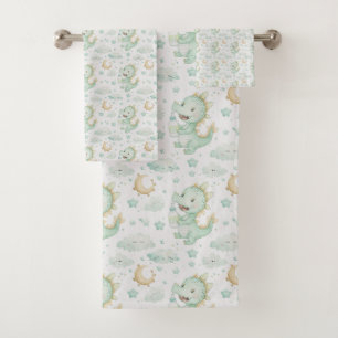 Green Dragon Baby Watercolor Personalisierter Name Badhandtuch Set