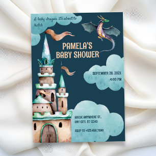 Green Dragon Burg Babydusche Einladung