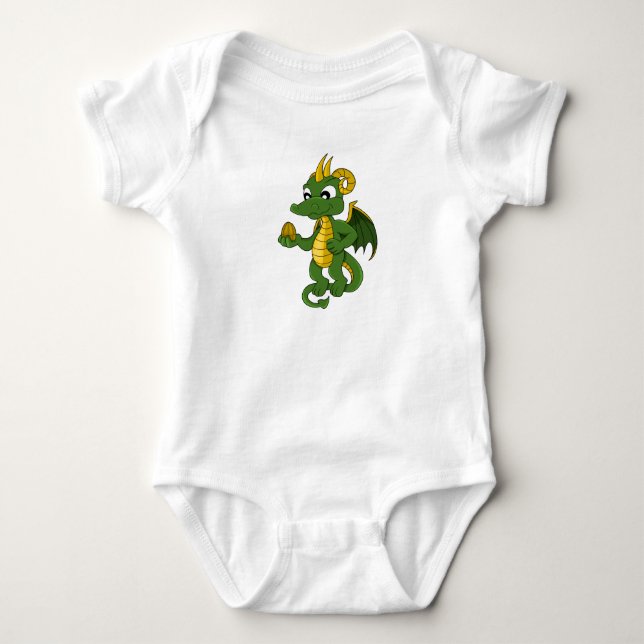 Green Dragon Cartoon Baby Bodysuit Strampler (Vorderseite)