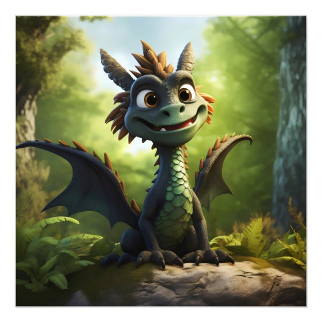 Green Dragon Cartoon Fotodruck (Vorne)