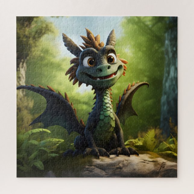 Green Dragon Cartoon Puzzle (Vertikal)