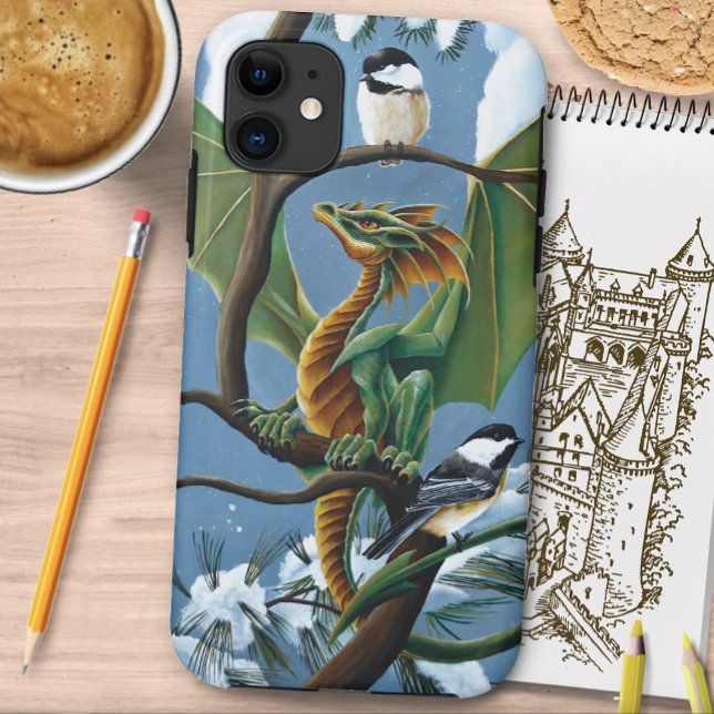 Green Dragon Chickadees Winter Case-Mate iPhone Hülle (Von Creator hochgeladen)