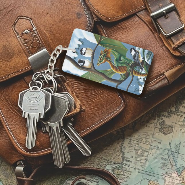 Green Dragon Chickadees Winter QR-Code Schlüsselanhänger (Von Creator hochgeladen)