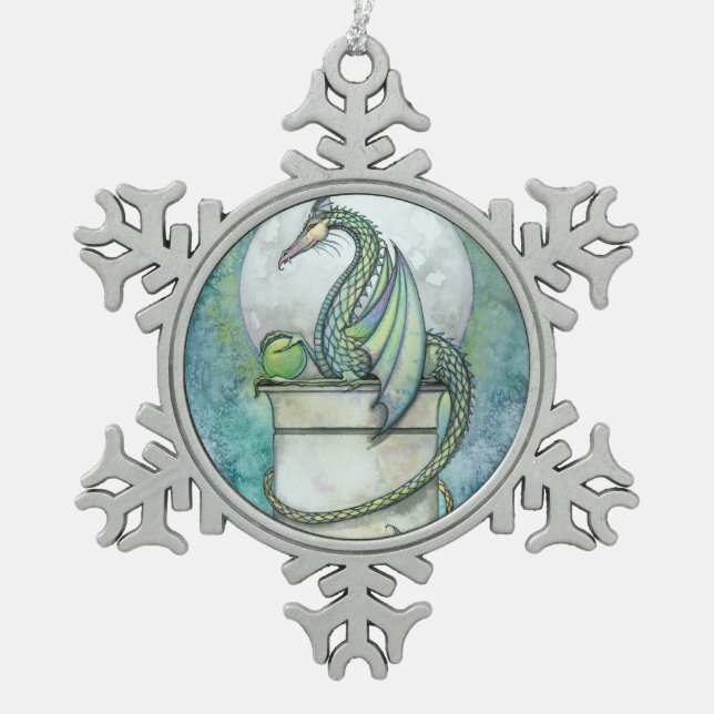 Green Dragon Fantasy Art Schneeflocken Zinn-Ornament (Vorderseite)