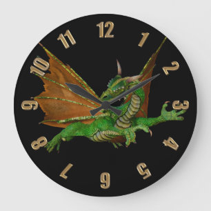 Green Dragon Fantasy Artwork Große Wanduhr