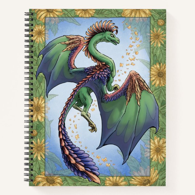 Green Dragon of Summer Blume Fantasy Art Notizbuch (Vorderseite)