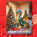 Green Dragon on Christmas Eve Feiertagspostkarte<br><div class="desc">Dieses ai-Kunstwerk ist von einem Drachen,  der ihren Weihnachtsbaum dekoriert hat!</div>