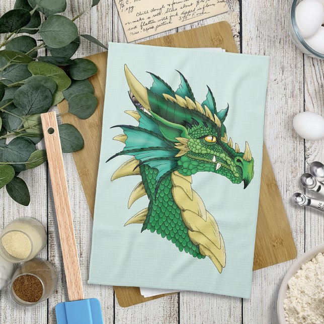 Green Dragon Portrait Geschirrtuch (Von Creator hochgeladen)