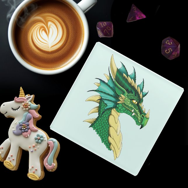 Green Dragon Portrait Glasuntersetzer (Von Creator hochgeladen)