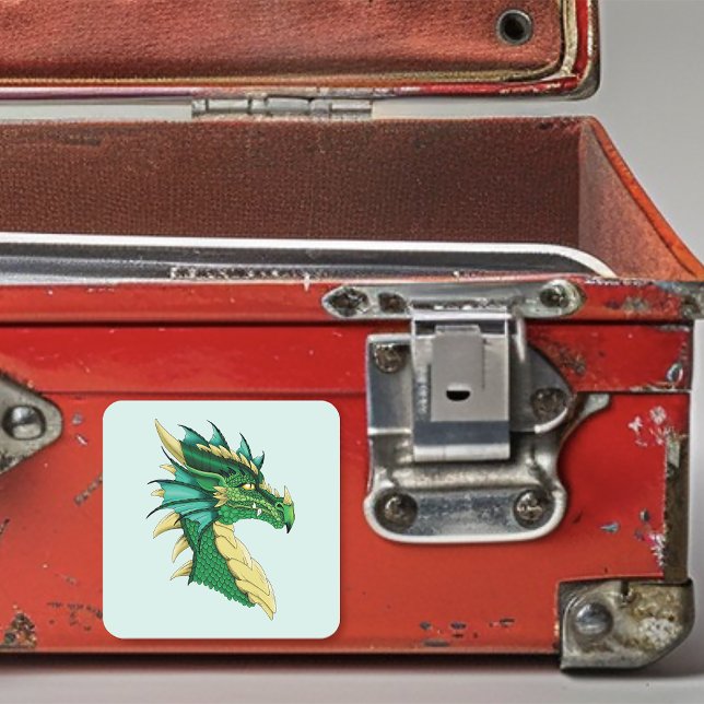 Green Dragon Portrait Quadratischer Aufkleber (Von Creator hochgeladen)