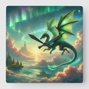 Green Dragon Quadratische Wanduhr