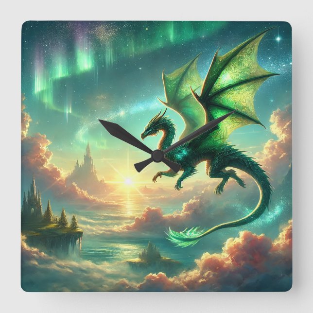 Green Dragon Quadratische Wanduhr (Vorderseite)