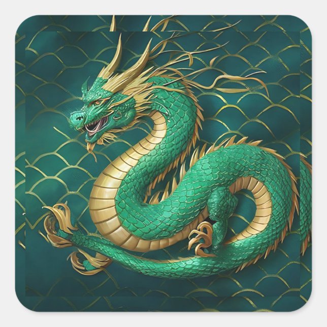 Green Dragon Quadratischer Aufkleber (Vorderseite)