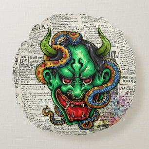 Green Dragon Tattoo Rundes Kissen