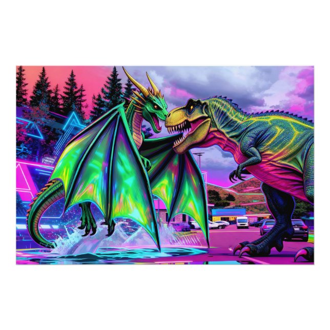 Green Dragon vs Dinosaur Fotodruck (Vorne)