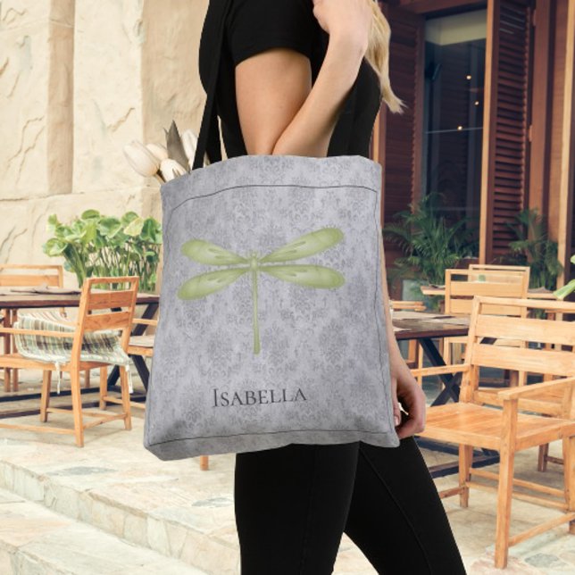 Green Dragonfly Damask (Green Dragonfly Damask Tote Bag)