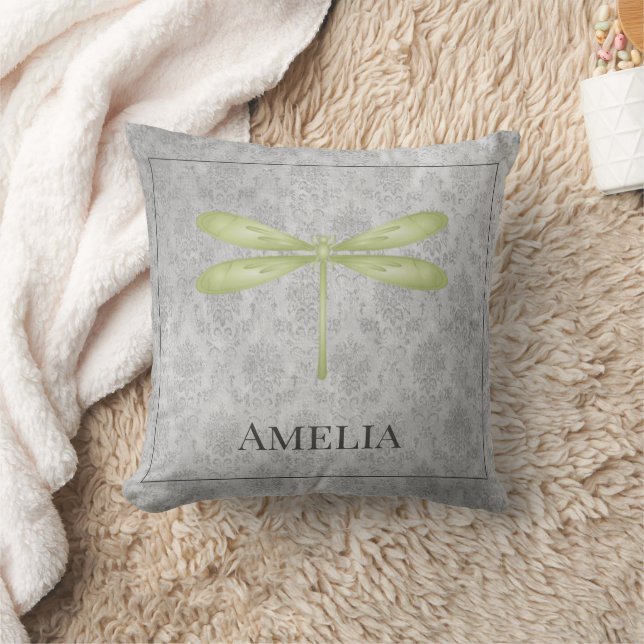 Green Dragonfly Damask Throw Kissen (Decke)