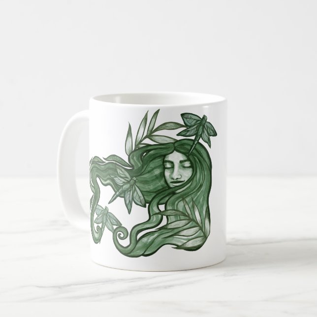 Green Dragonfly Goddess Art Dragonflies Kaffeetasse (Vorderseite Links)