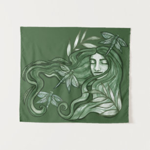 Green Dragonfly Goddess Art Dragonflies Wandteppich
