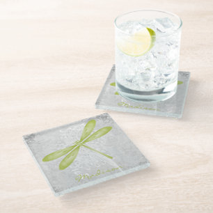 Green Dragonfly Personalisiert Glass Untersetzer