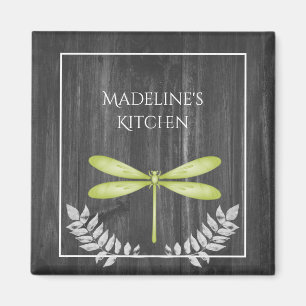 Green Dragonfly Rustic Magnet