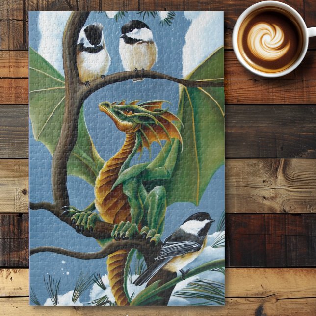 Green Dragons Chickadees Winter Puzzle (Von Creator hochgeladen)