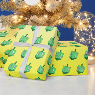 Green Dreidel auf Yellow Hanukkah Geschenkpapier
