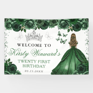 Green Dress Blonde Princess Floral Geburtstag Banner