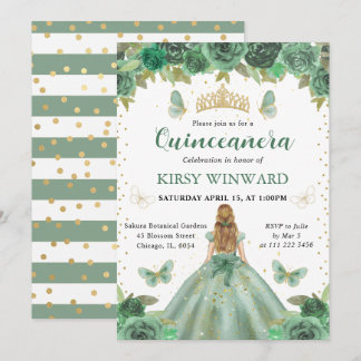 Green Dress Blonde Princess Quinceanera Einladung