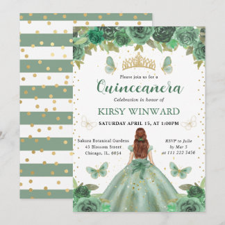 Green Dress Red Haired Princess Quinceanera Einladung