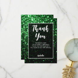 Green dunkle Glitzern Sweet 16 elegante Schrift Dankeskarte