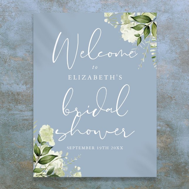 Green Dusty Blue Brautparty Begrüßungszeichen Poster (Greenery Dusty Blue Bridal Shower Welcome Sign)