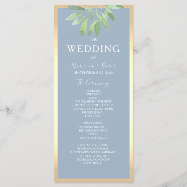Green Dusty Blue Wedding Program Programm (Vorderseite)