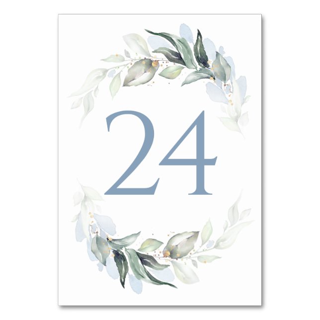 Green Dusty Blue Wedding Tischnummer Cards (Vorderseite)