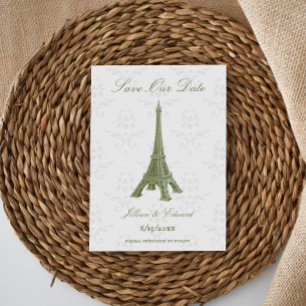 Green Eiffel Tower Damask Save the Date Ankündigung