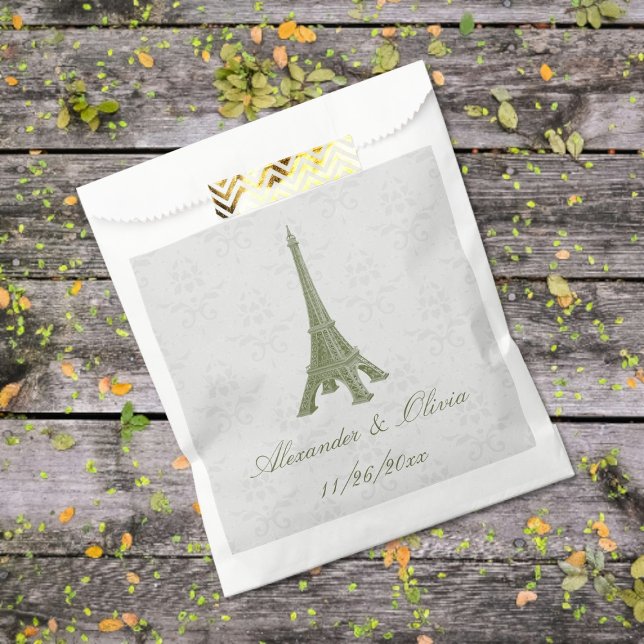 Green Eiffel Tower Damask Wedgefältchen Geschenktütchen (Green Eiffel Tower Damask Wedding Favor Bags)