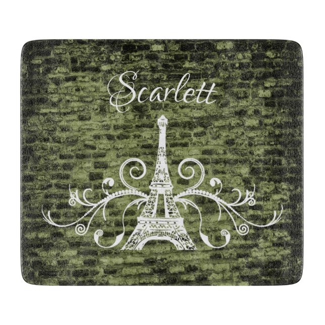 Green Eiffel Tower Grunge Cutting Board Schneidebrett (Vorderseite)
