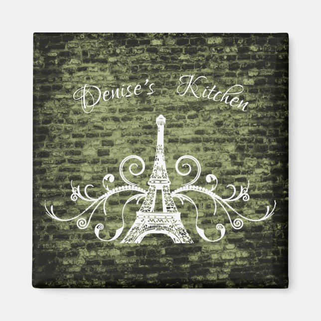 Green Eiffel Tower Grunge Magnet (Vorne)