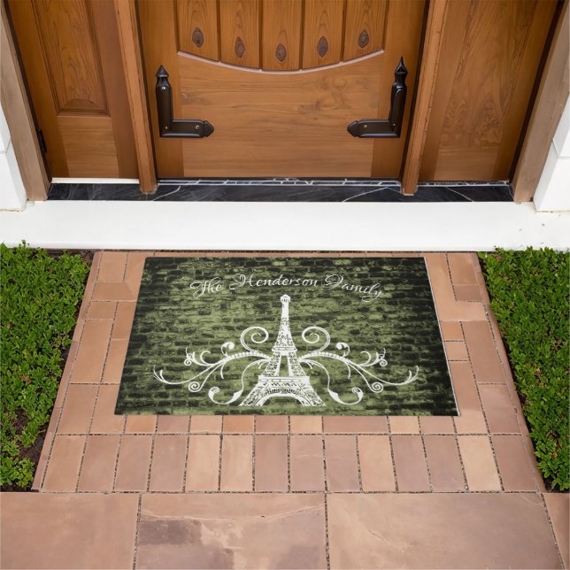 Green Eiffel Tower Grunge Personalisiert Door Mat Fußmatte (Außenbereich)