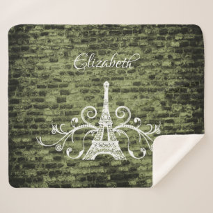 Green Eiffel Tower Grunge Sherpa Blanket Sherpadecke