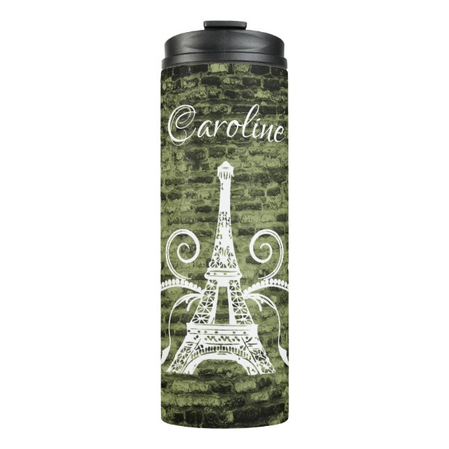 Green Eiffel Tower Grunge Thermal Tumbler Thermosbecher (Vorderseite)