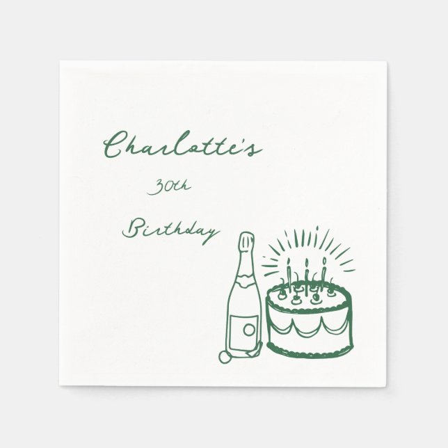 GREEN, einfache Hand Drawn 30. Geburtstag Serviette (Vorderseite)