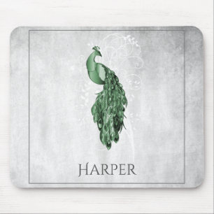 Green Elegance Peacock Personalisiert Mouse Pad Mousepad