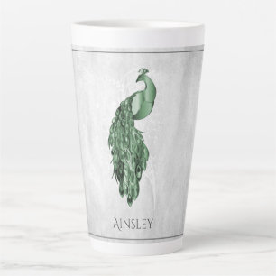 Green Elegance Peacock Personalisierte Latte-Tasse Milchtasse