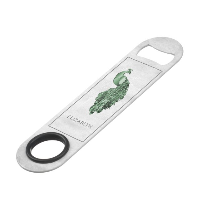 Green Elegance Peacock Personalisierter Bar Key (Vorderseite Schrägansicht)