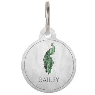 Green Elegance Peacock Round Pet Tag Haustiermarke
